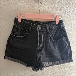 Empyre Black High-Rise Rolled Hem Jean Shorts
